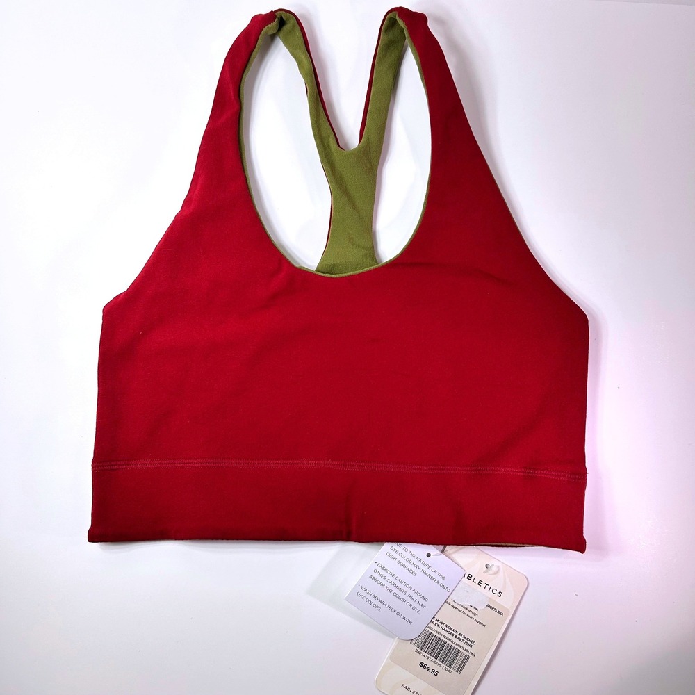 NEW Fabletics Simone SculptKnit Reversible Sports Bra Red Olive Green Medium